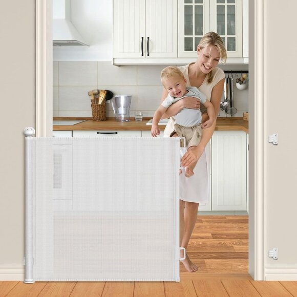 PRObebi Retractable Baby Gate - Extra Wide, White (34" Tall x 54" Wide) - Picture 1 of 7